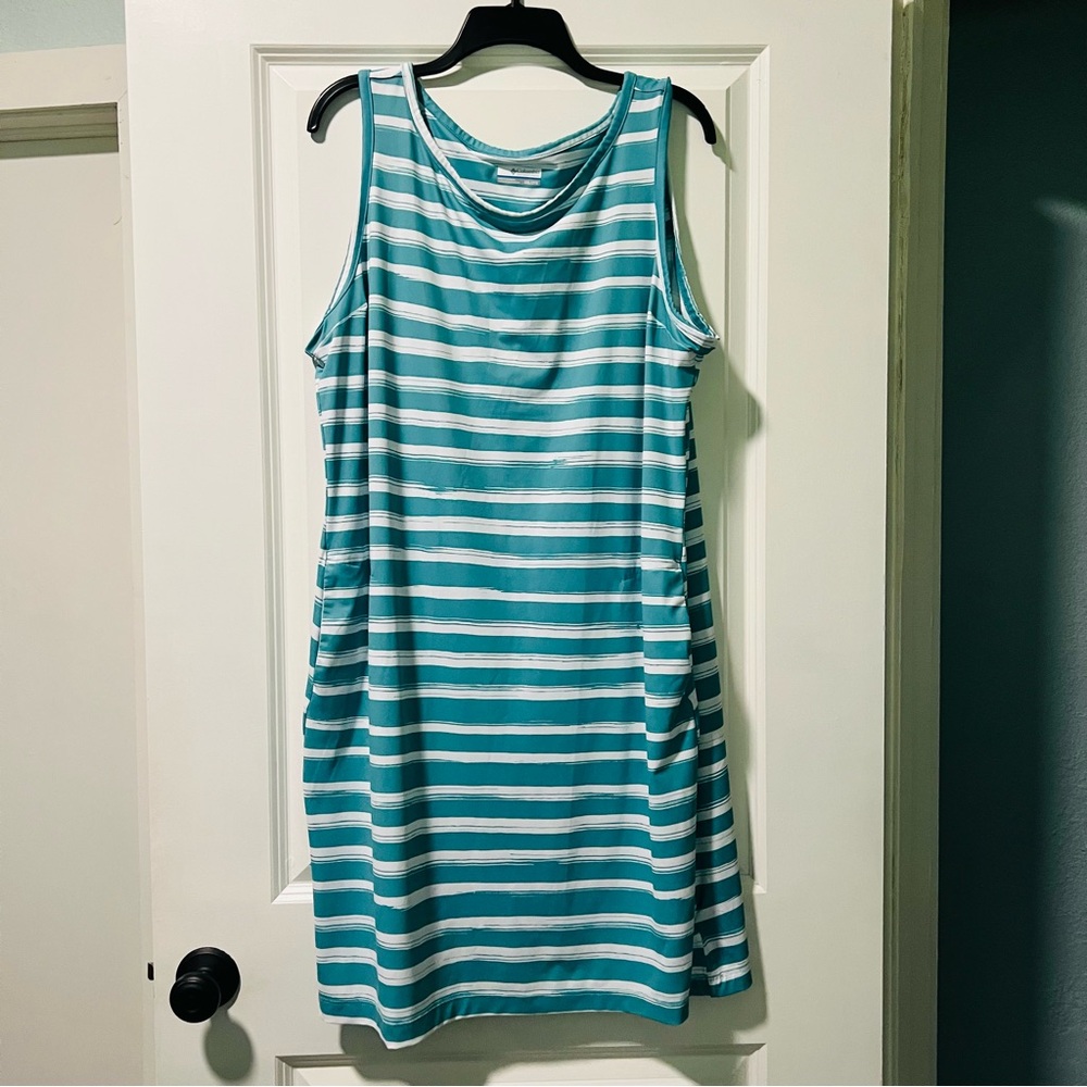 Columbia Women’s Chill River Printed Dress Teal White Stripes Size XXL Pockets - Picture 5 of 8